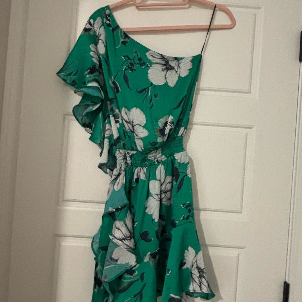 Floral Green One-Shoulder Dress